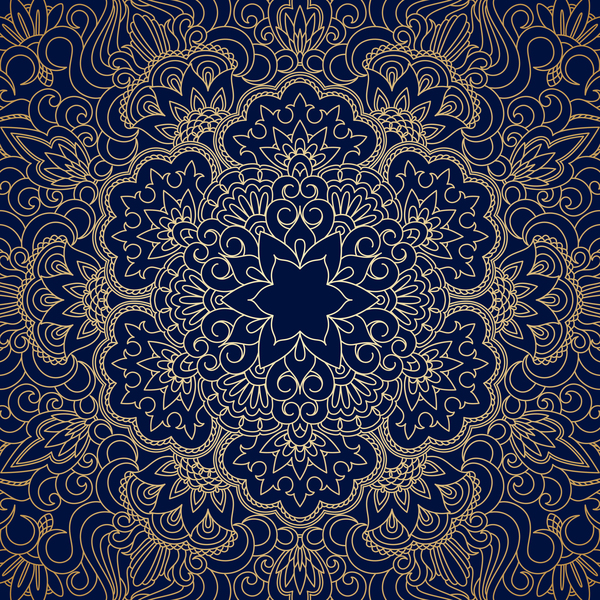Golden ornament pattern with blue background vector 03