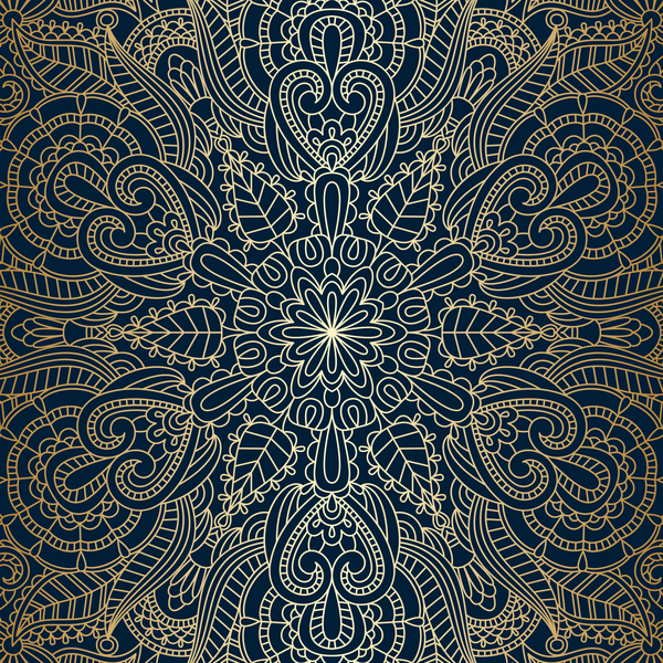 Golden ornament pattern with blue background vector 04