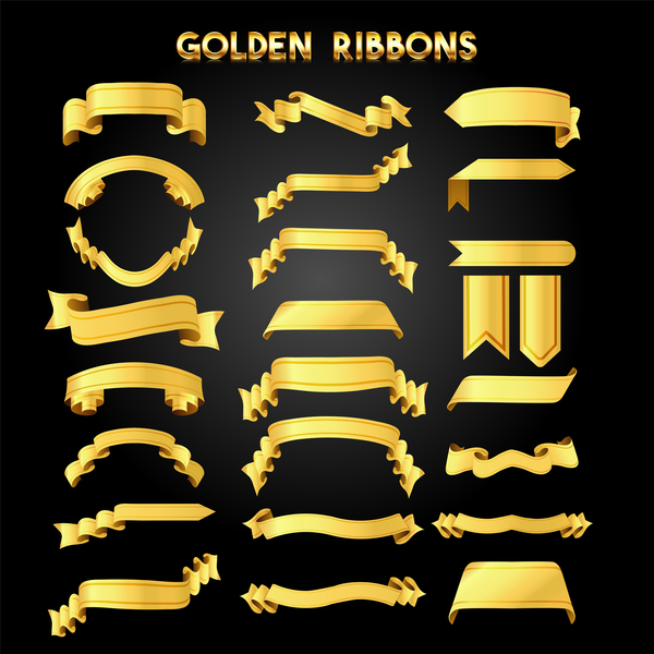 Golden ribbons vectors material set 01