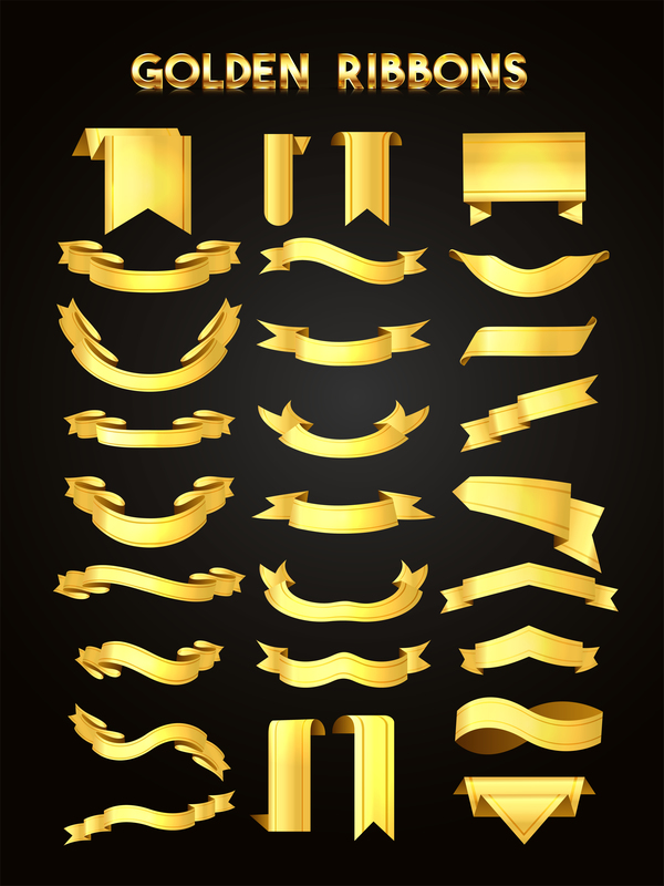 Golden ribbons vectors material set 02