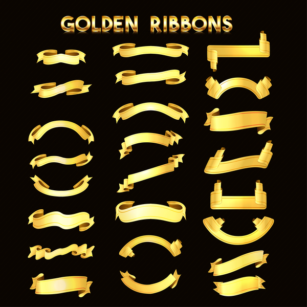 Golden ribbons vectors material set 03