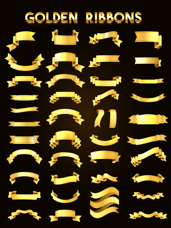 Golden ribbons vectors material set 04