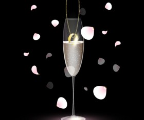 Golden ring and wine with petal vector 02