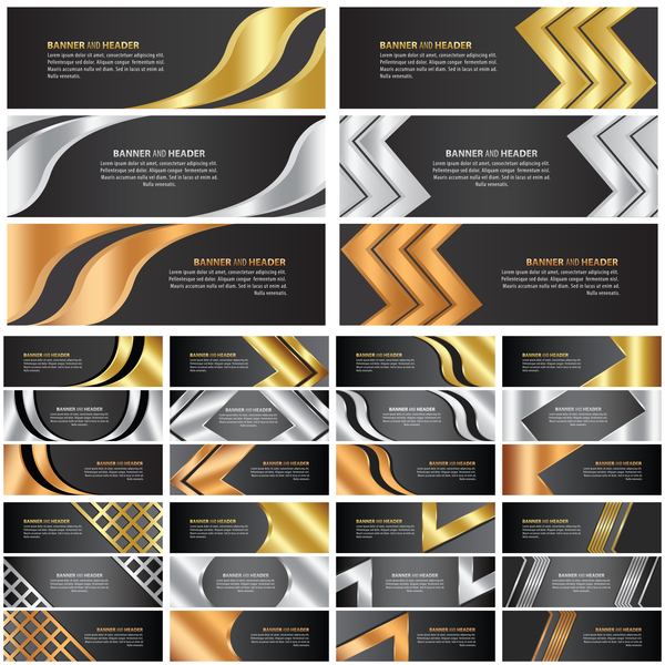 Golden with black abstract banner vectors set