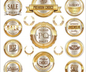 Golden with white badges and labels laurel wreath vector
