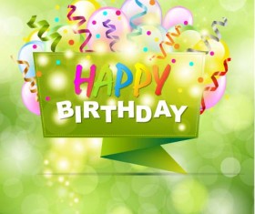 Green birthday labels with balloon background vector
