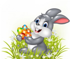 Gress with rabbit and easter egg vectors 02