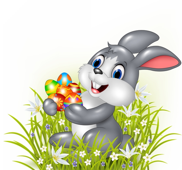 Gress with rabbit and easter egg vectors 02