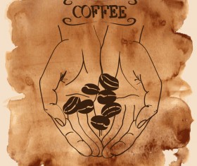 Grunge watercolor coffee background vector 02
