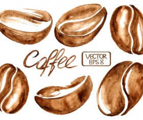 Hand drawn watercolor coffee beans vector