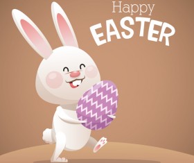 Happy easter card with cartoon bunny vector 01