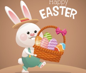 Happy easter card with cartoon bunny vector 02
