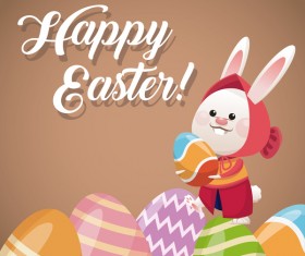 Happy easter card with cartoon bunny vector 03
