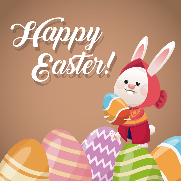 Happy easter card with cartoon bunny vector 03