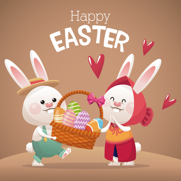 Happy easter card with cartoon bunny vector 04