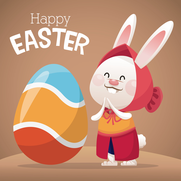 Happy easter card with cartoon bunny vector 06
