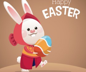 Happy easter card with cartoon bunny vector 08