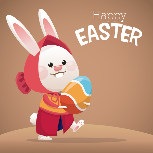 Happy easter card with cartoon bunny vector 08