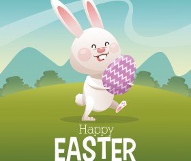 Happy easter card with cartoon bunny vector 09