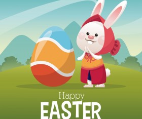 Happy easter card with cartoon bunny vector 11