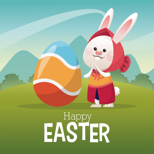 Happy easter card with cartoon bunny vector 11