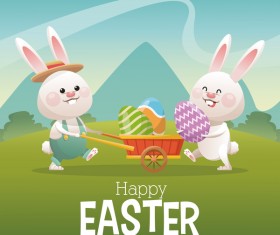 Happy easter card with cartoon bunny vector 12
