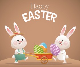 Happy easter card with cartoon bunny vector 13