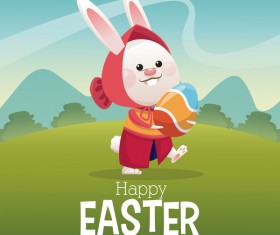 Happy easter card with cartoon bunny vector 14