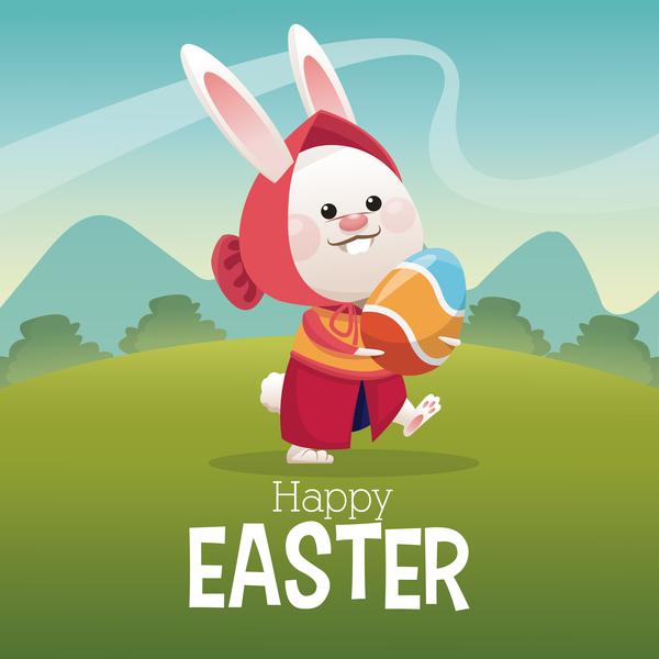 Happy easter card with cartoon bunny vector 14
