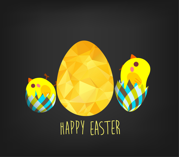Happy easter greeting card with egg and chick vector
