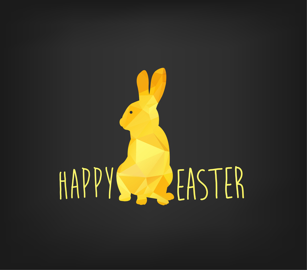Happy easter greeting card with polygon golden bunny vector