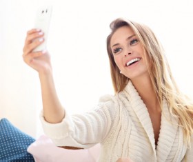 Happy woman selfie Stock Photo 02