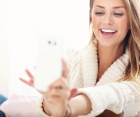 Happy woman selfie Stock Photo 03