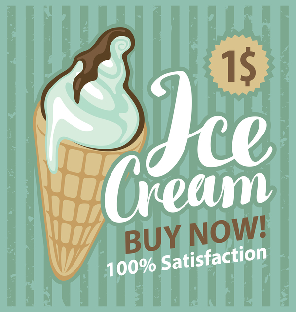 Ice cream poster vintage template vector 01