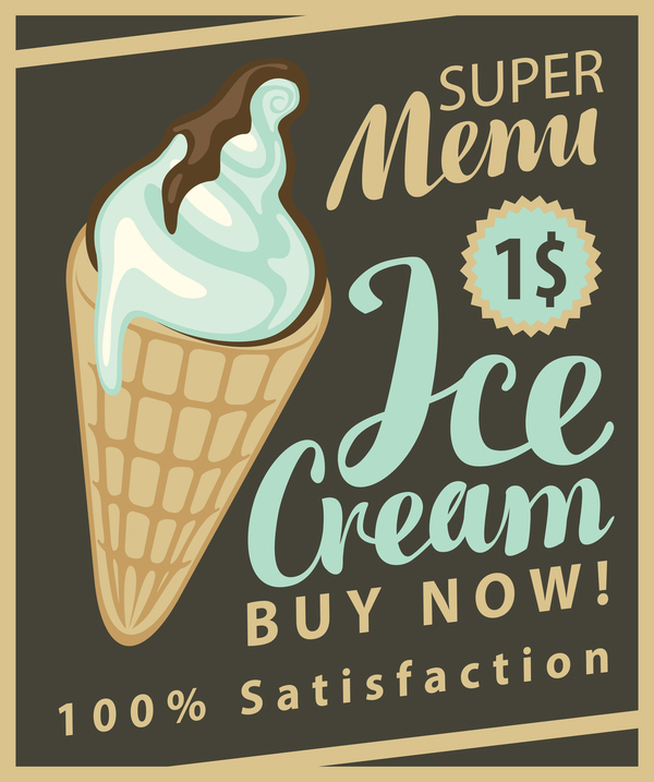 Ice cream retro style menu vector 01