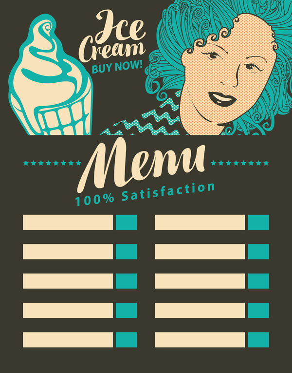 Ice cream retro style menu vector 02