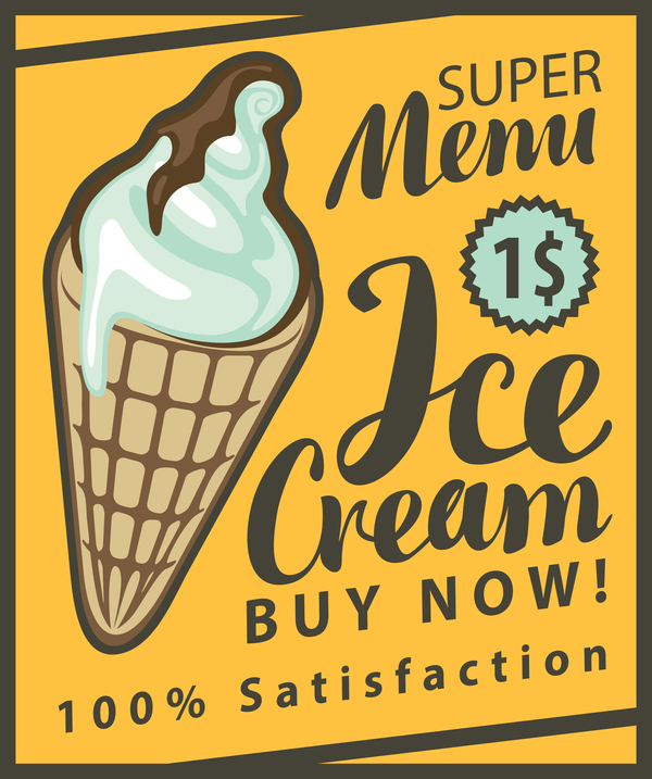 Ice cream retro style menu vector 04