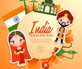 India travel cartoon template vector
