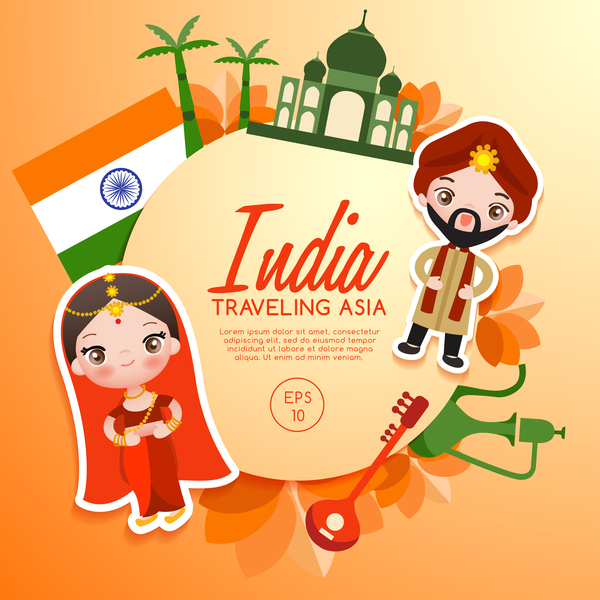 India travel cartoon template vector