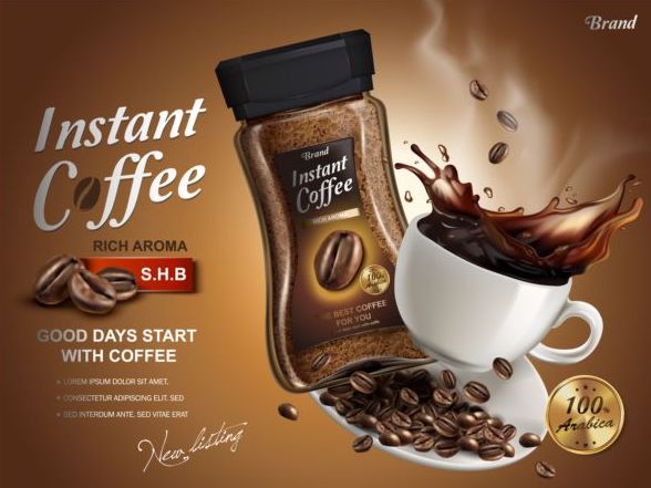 Instant coffee poster template vector 03