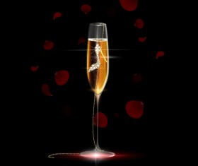 Jewelry in wine glass and red petal vector