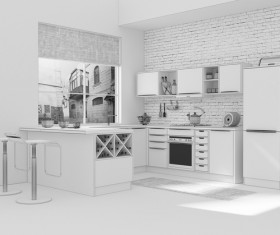 Kitchen Interior 3D Rendering Stock Photo 01