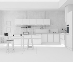 Kitchen Interior 3D Rendering Stock Photo 02