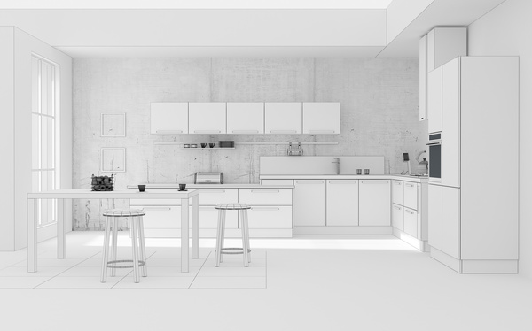 Kitchen Interior 3D Rendering Stock Photo 02