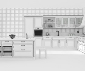 Kitchen Interior 3D Rendering Stock Photo 04