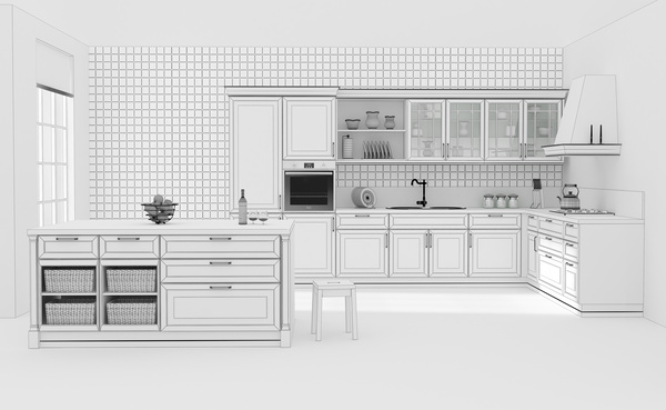 Kitchen Interior 3D Rendering Stock Photo 04