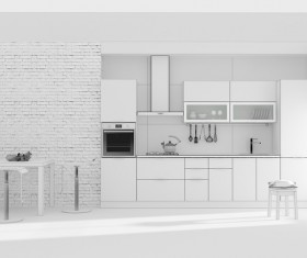 Kitchen Interior 3D Rendering Stock Photo 05