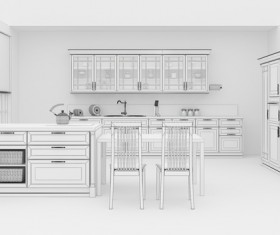Kitchen Interior 3D Rendering Stock Photo 06