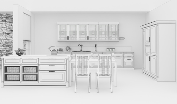 Kitchen Interior 3D Rendering Stock Photo 06