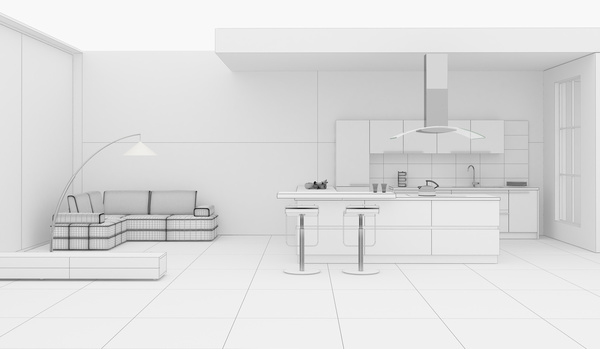 Kitchen Interior 3D Rendering Stock Photo 07
